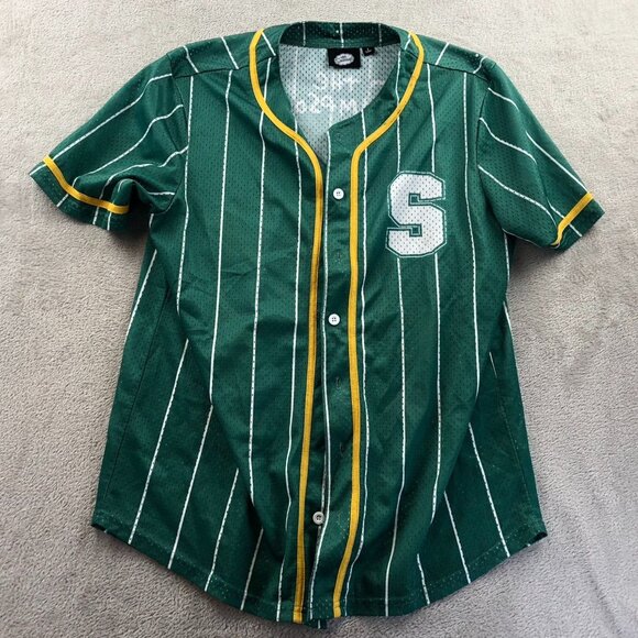 The Simpsons Mens Baseball Jersey Shirt Large Short Sleeve Green Striped Graphic - Picture 5 of 6